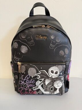 Disney Nightmare Before Christmas Jack and Sally 12” vegan leather mini backpack